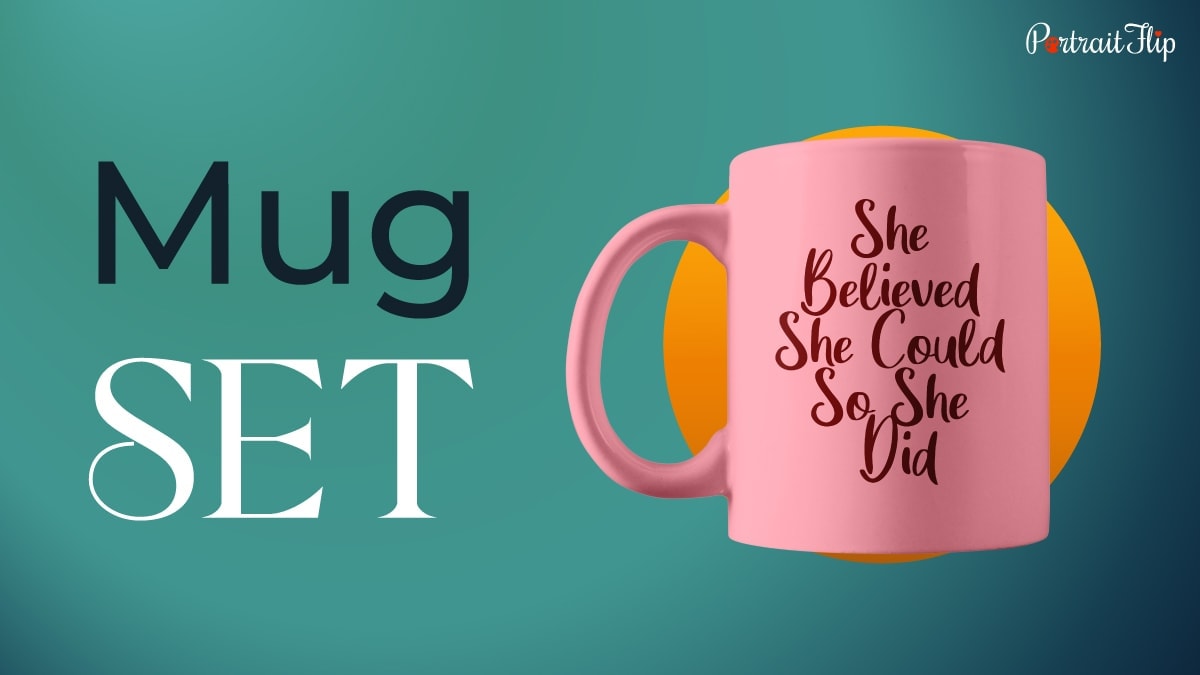 A mug set with a quirky new mom quote engraved on it.
