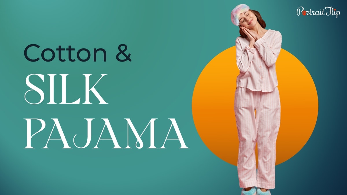 a new mom looks happy and comfortable in pink silk pajama. 