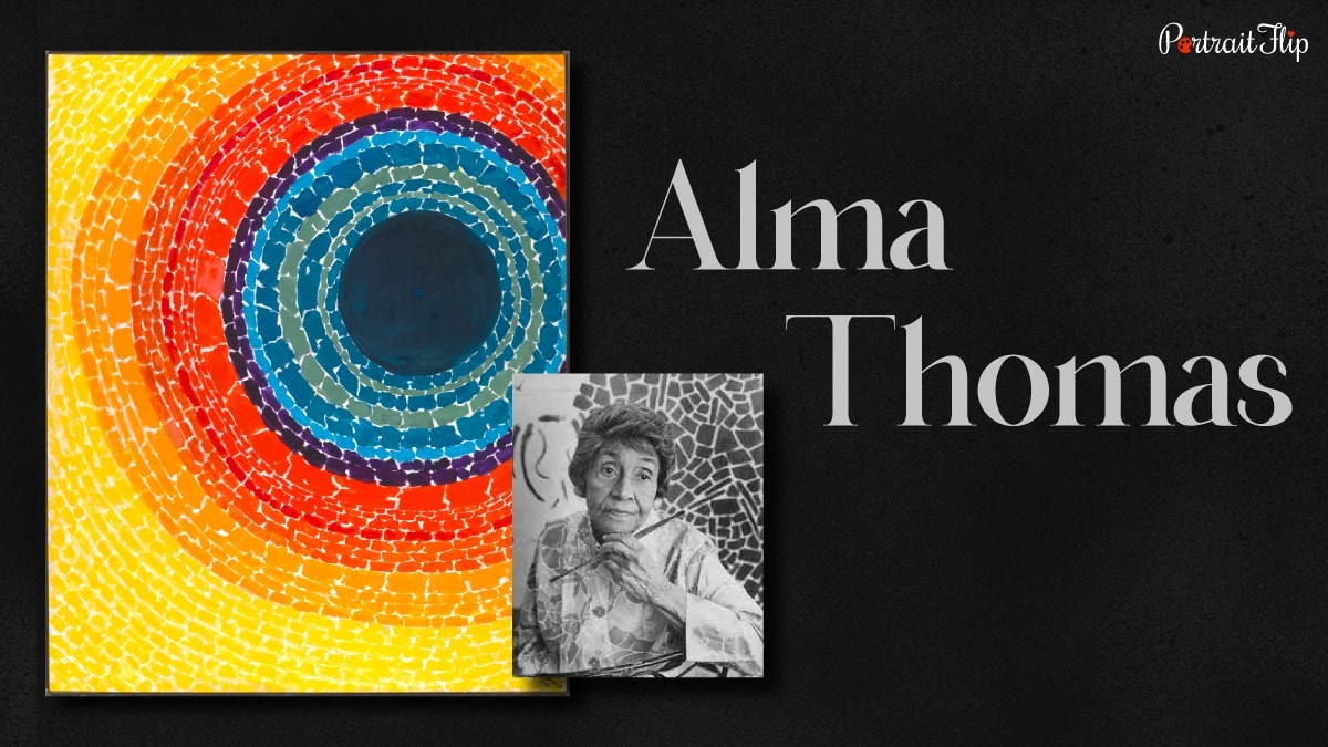 an abstract painting called "The Eclipse" by one of the famous black artists, Alma Thomas. 