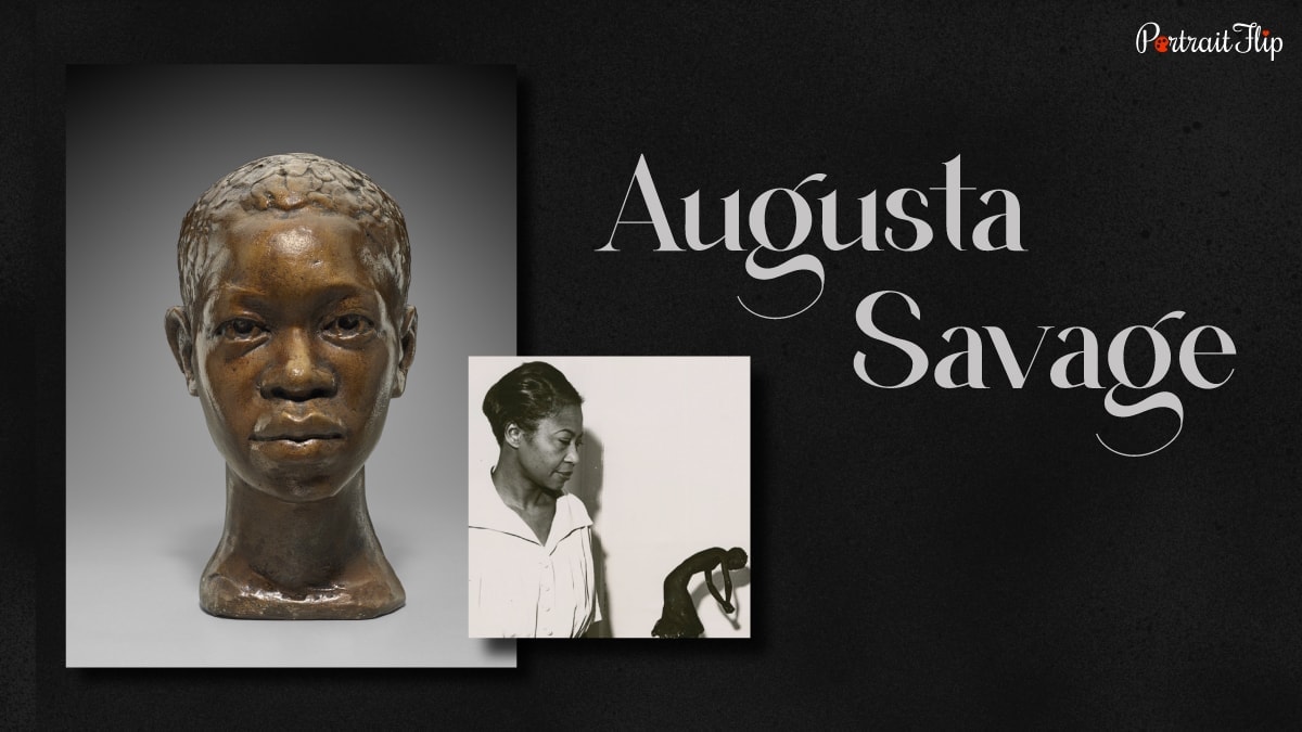 a sculpture called "Gamin" made by one of the famous black artists, Augusta Savage. 