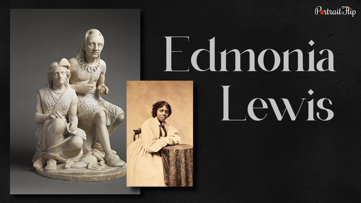 a sculpture called "Old Arrow Marker" made by one of the famous black artists, Edmonia Lewis. 