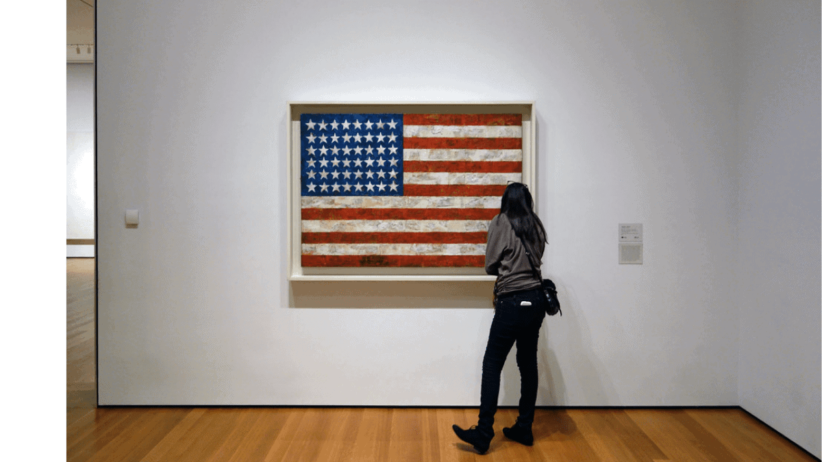 one of the famous pop art paintings called "Flag" by a famous pop artist known as Jasper Johns.