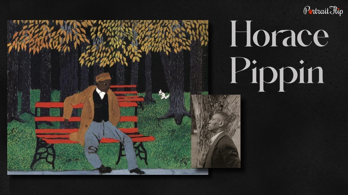 a painting called "The Park Bench" by one of the famous black artists, Horace Pippin. 