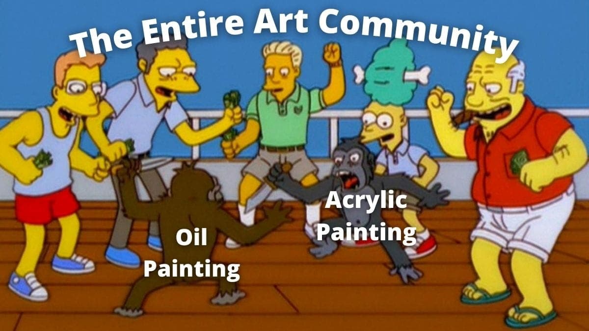 Simpsons Monkey Knife Fight meme by portraitflip on oil painting vs acrylic