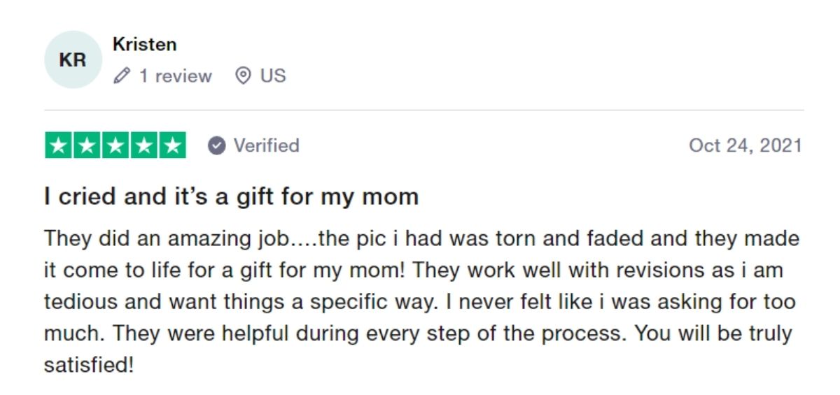 A trustpilot review of PortraitFlip by Kristen