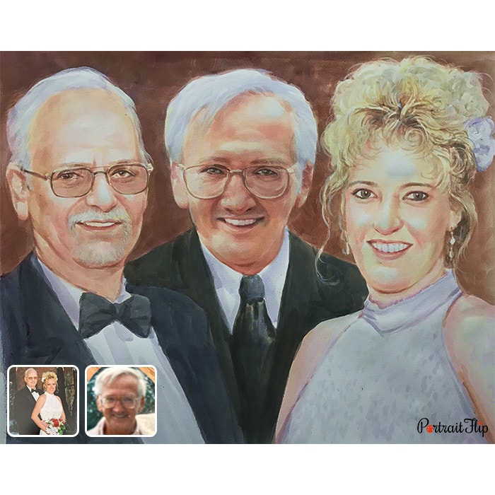 bride with old relatives watercolor paiting