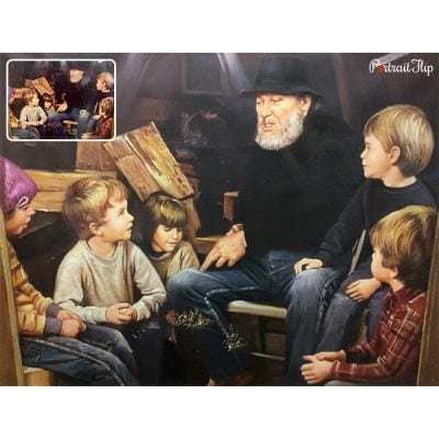 old man with kids vintage portrait