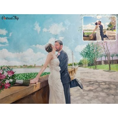 kissing couple acrylic painting