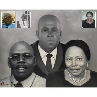 family black and white painting