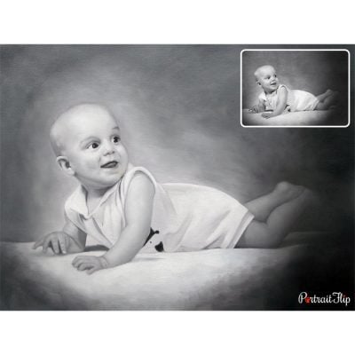 child black and white oil painting