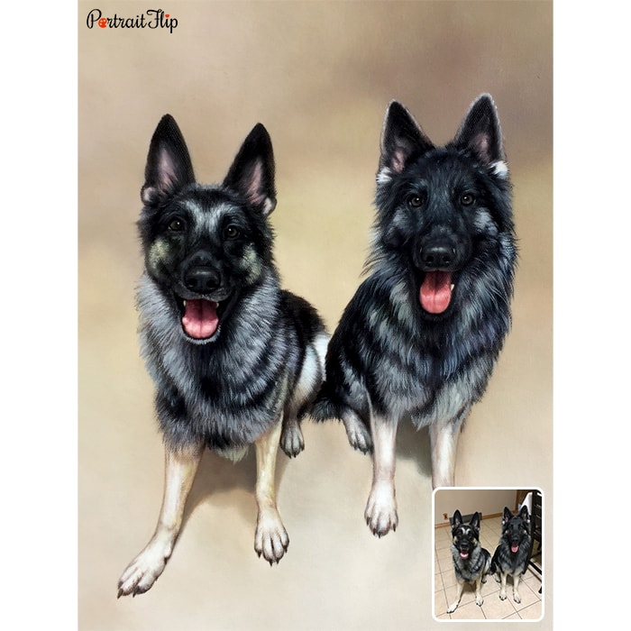 two dogs oil painting