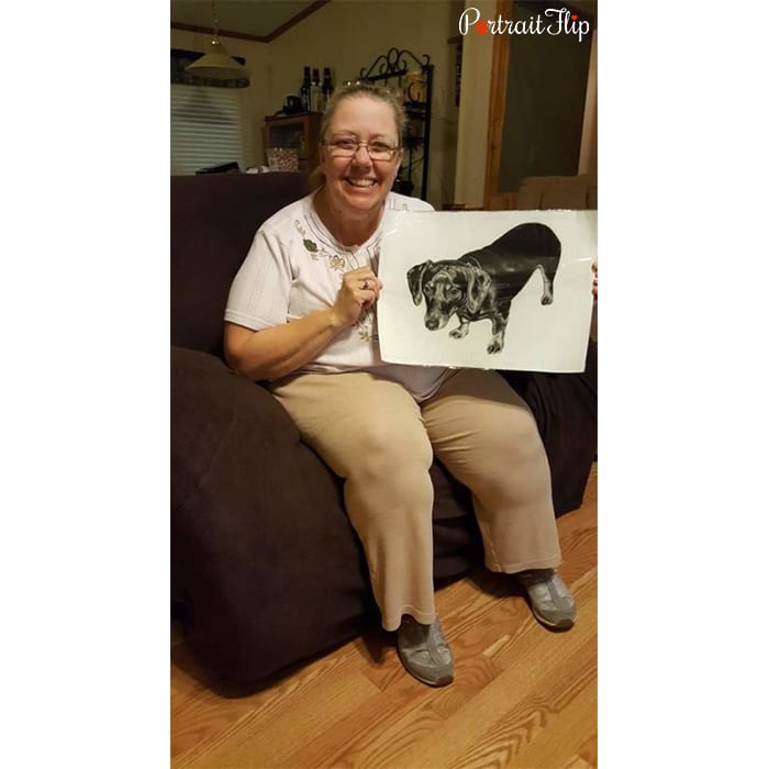happy lady with her dog sketch