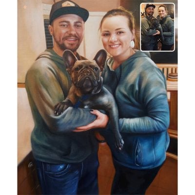 couple with dog acrylic portrait