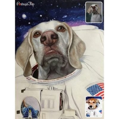dog in space oil painting