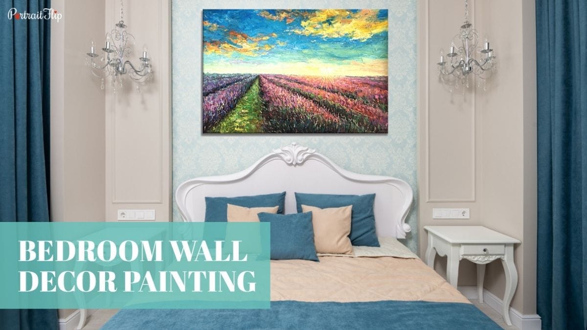 A beautiful bedroom interior that has a painting as a wall décor as one of the ideas for bedroom wall decor painting.