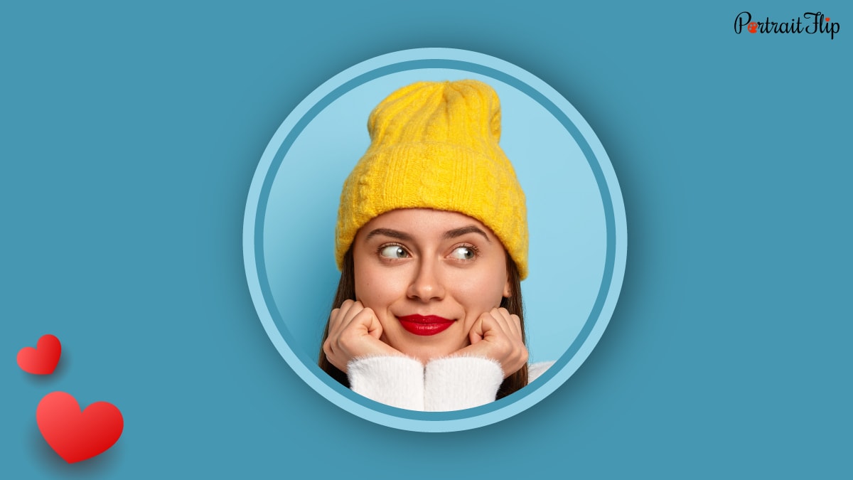 Custom sticker of a woman wearing  yellow beanie. 