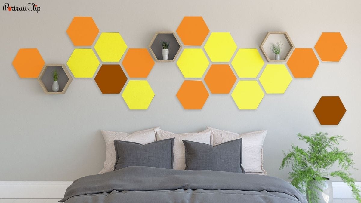a honey comb decor shown as a bedroom wall decor ideas for a girls bedroom.