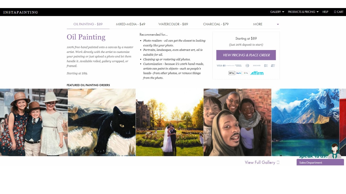 Instapainting - A website that sells handmade Portraits .
