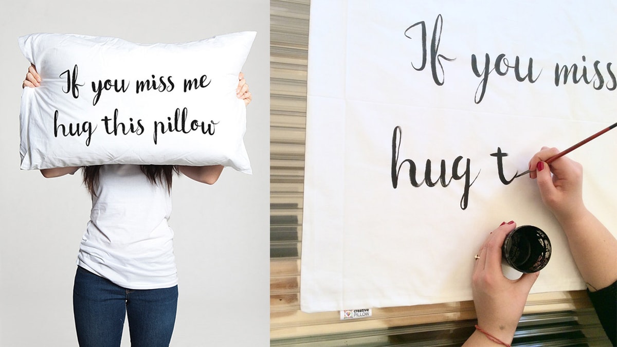 If you love me hug me pillow shown as one of the gifts for long distance couples

