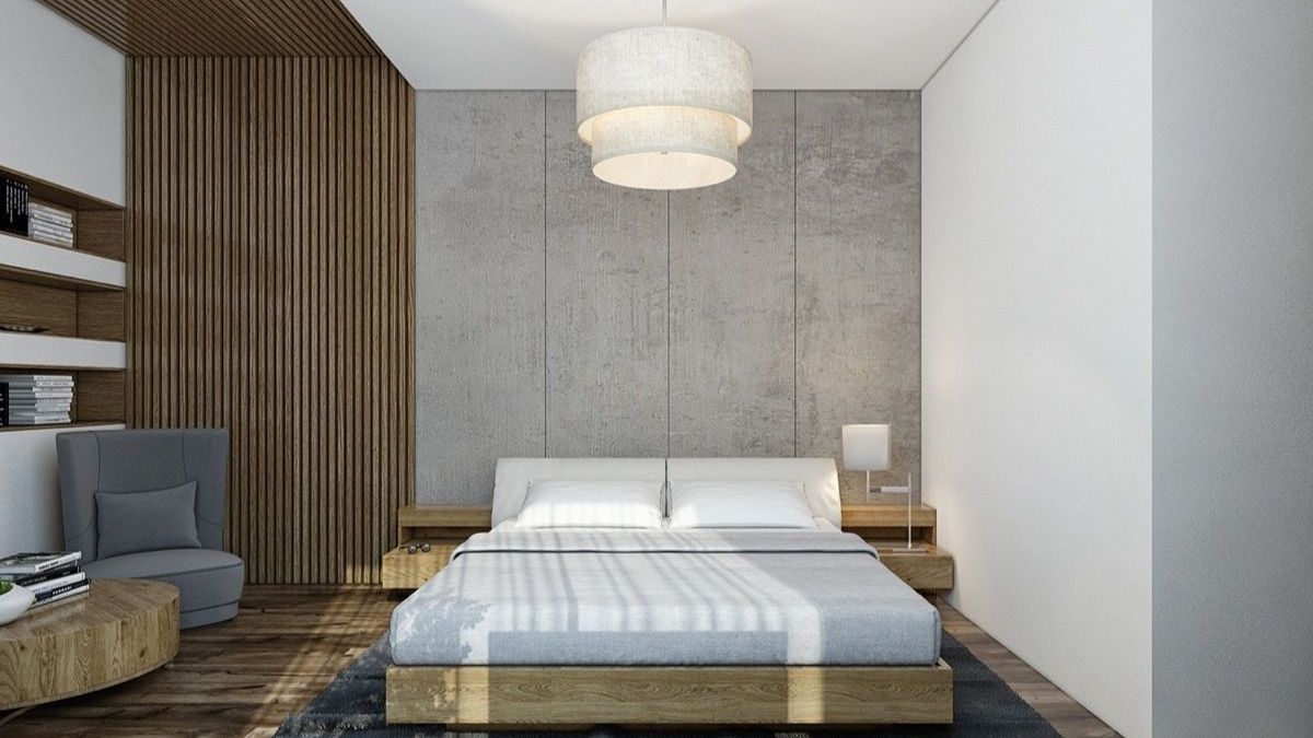 a bare cemented bedroom interior wall that is a bedroom wall decor idea.