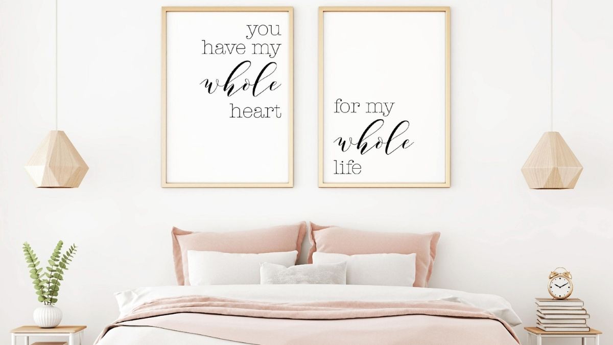 an interior wall decorate with quoted frames as a wall décor.