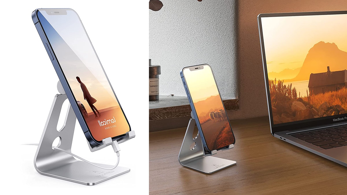 a phone stand shown as one of the gifts for long distance relationships.