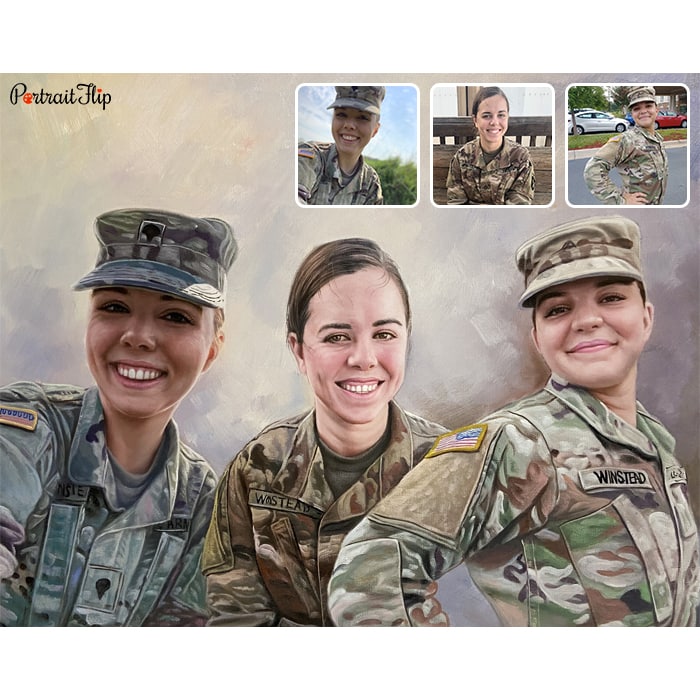 three female officer merge painting