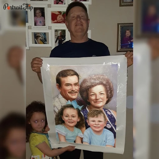 father with his family merged portrait