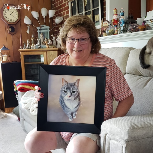 happy lady with her cat portrait