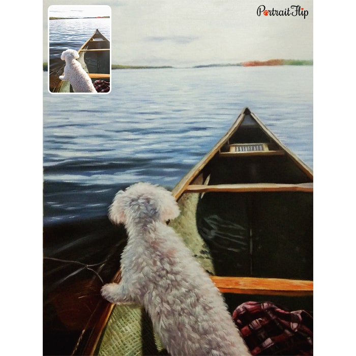 dog and boat oil painting
