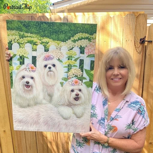 happy customer with dog compilation painting