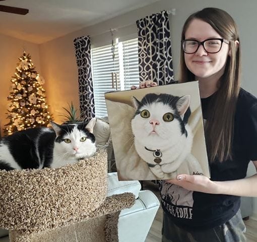 cat lady with cat portrait