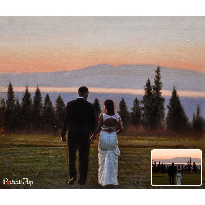 landscape and couple oil painting