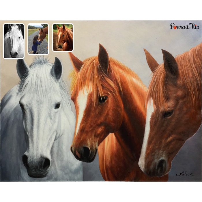 three horses acrylic painting