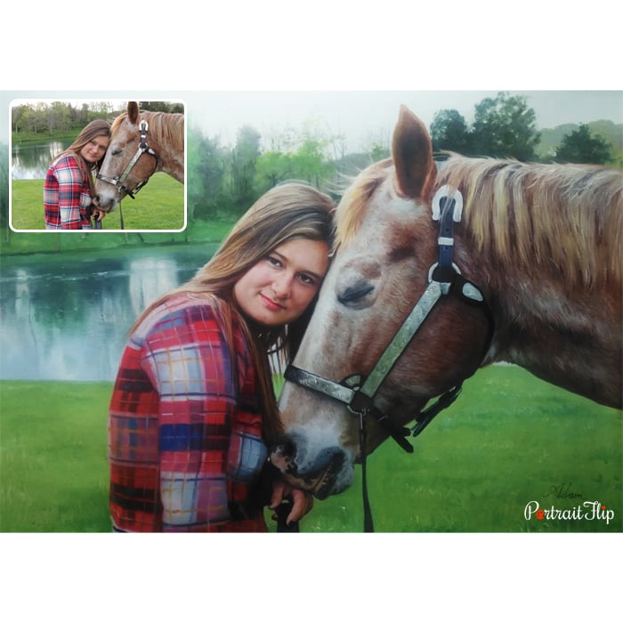 woman loving her horse oil portrait