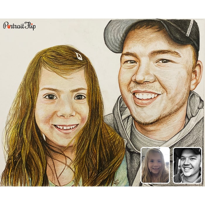 father and daughter colored pencil drawing