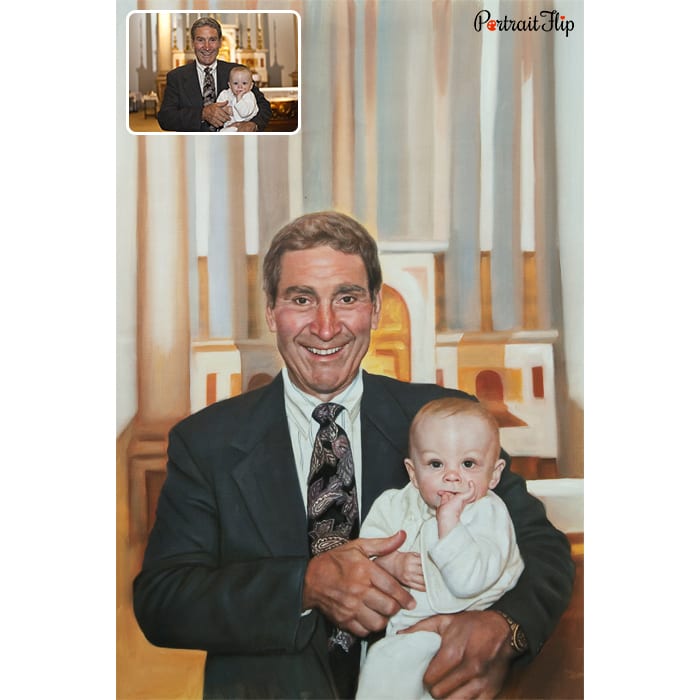 gentleman with his grandson oil painting