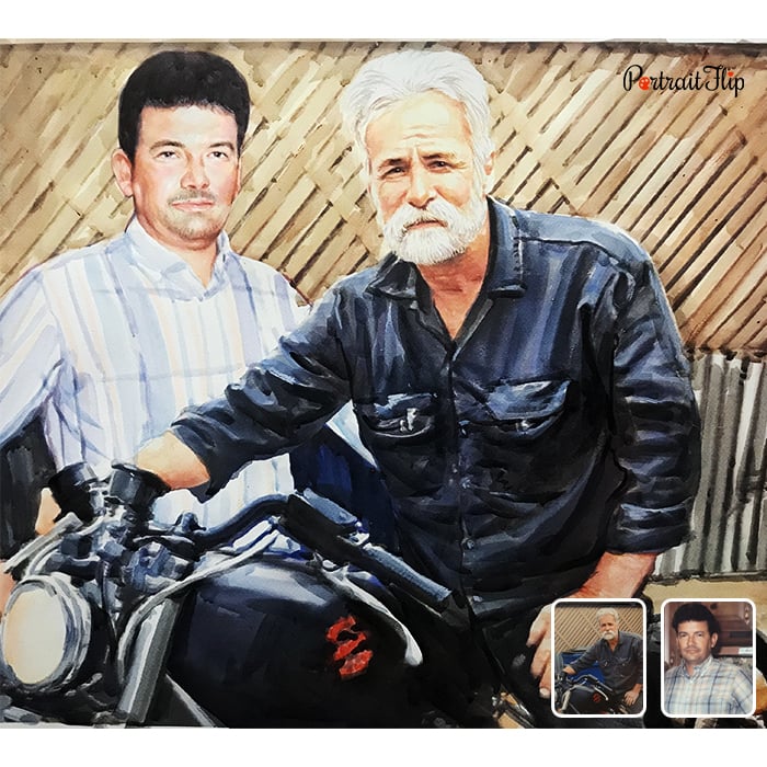 father and son watercolor painting