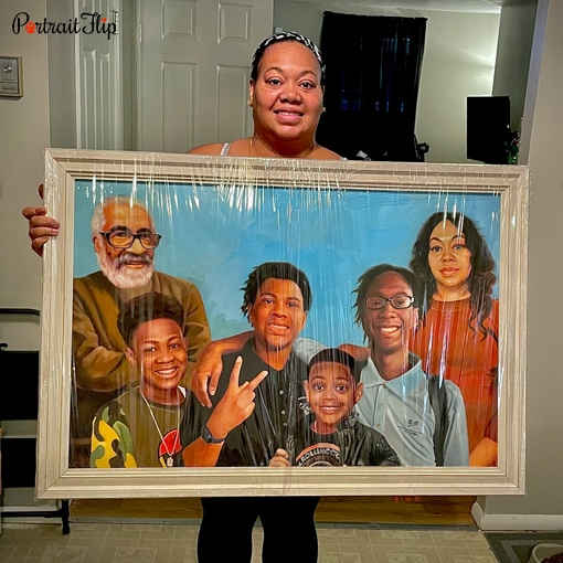 lady with huge family compilation portrait
