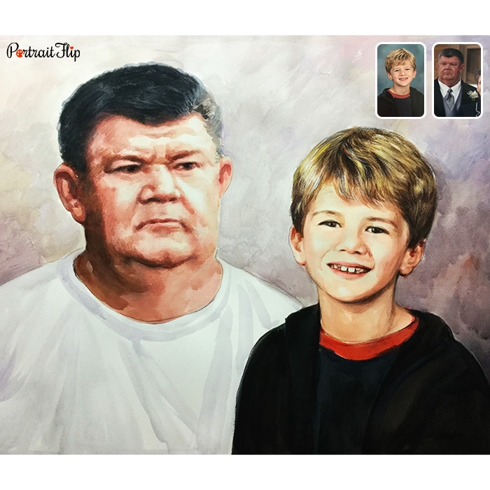 grandpa and kid watercolor painting