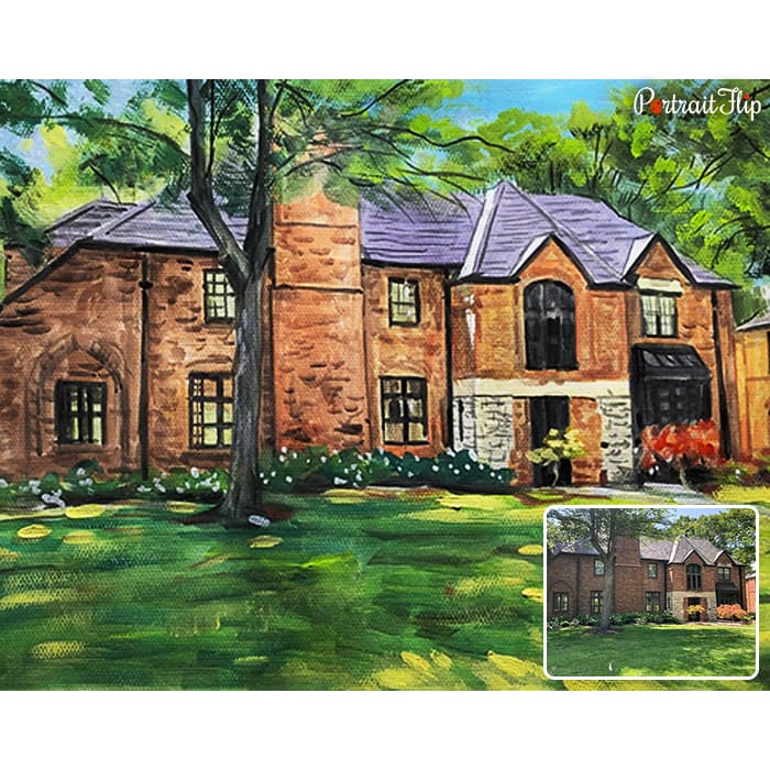 big house watercolor painting