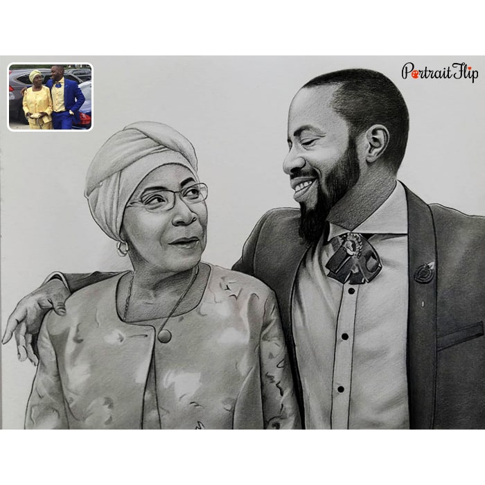 mother and son charcoal drawing