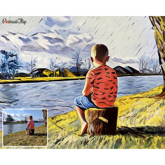 landscape and kid oil painting