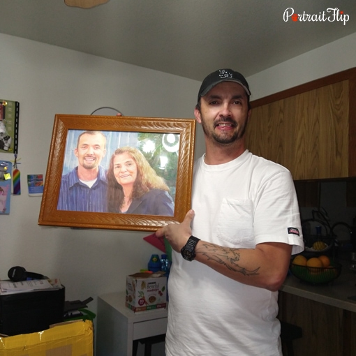 happy man with family memorial painting