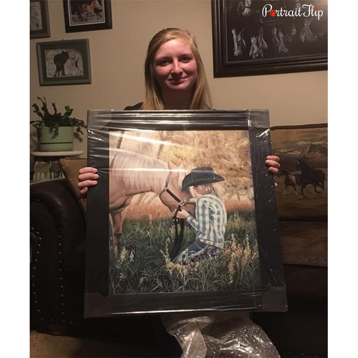 happy customer with her horse portrait