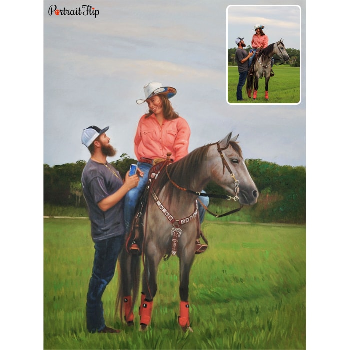 romantic couple and horse oil painting