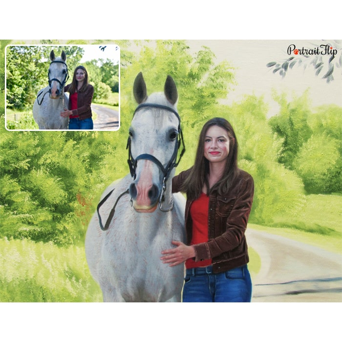 woman with her horse acrylic portrait