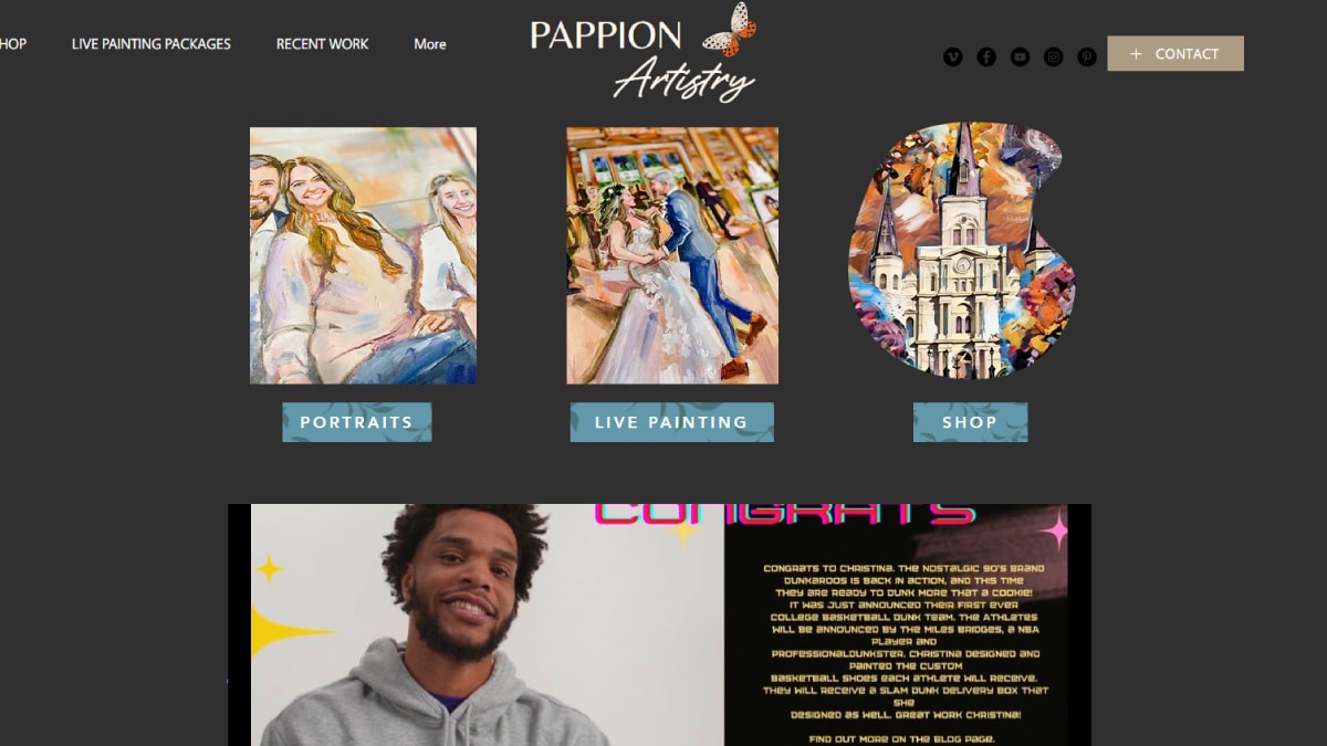 a screenshot of Christina's website: pappionartistry.com
