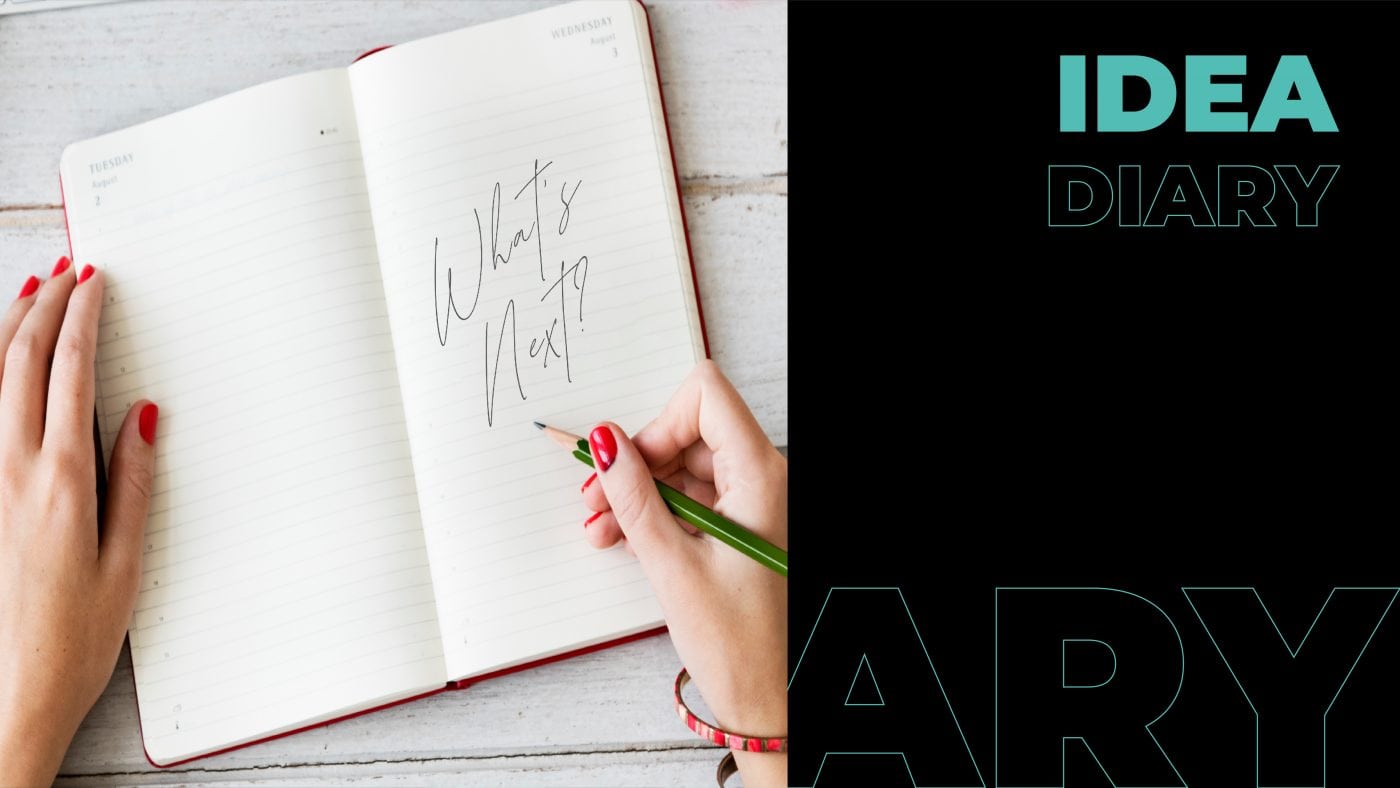 a woman holding a pencil above a diary where "what's next?" is written.