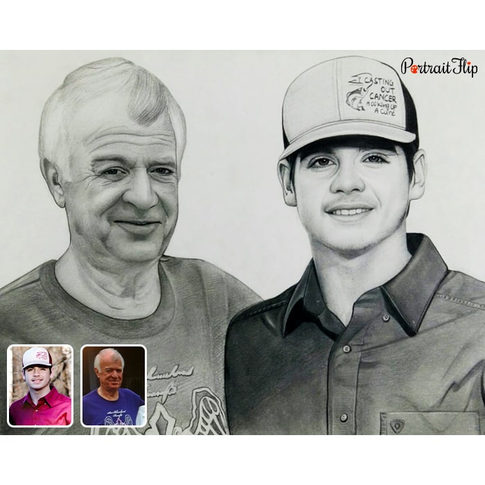 grandfather and boy pencil sketch